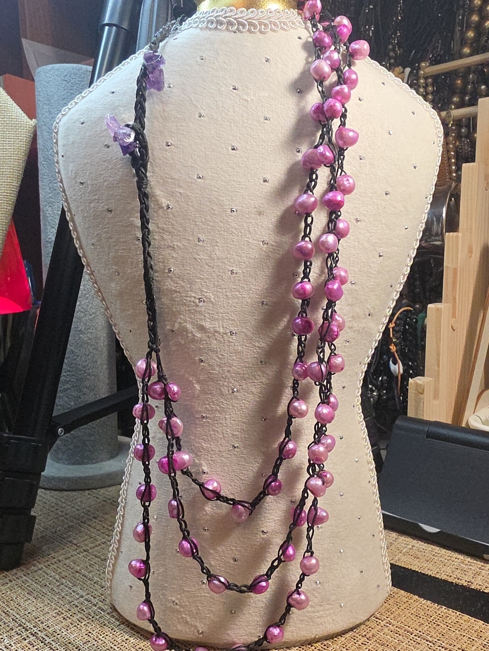 Real Baroque Pink Pearl Necklace with Black Cord